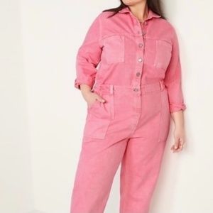 NWT Old Navy Pink Denim Utility Jumpsuit XXL